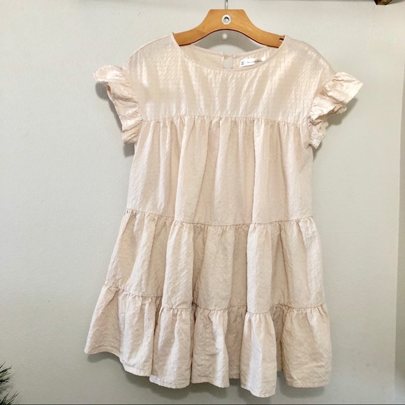 Dresses & Skirts - Boho Country Ruffle Mini Dress Cream Cap Sleeves